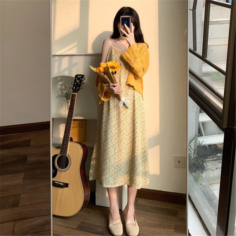 Váy Hai Dây Hoa Nhí, Đầm Dây Hai Lớp Dáng Suông