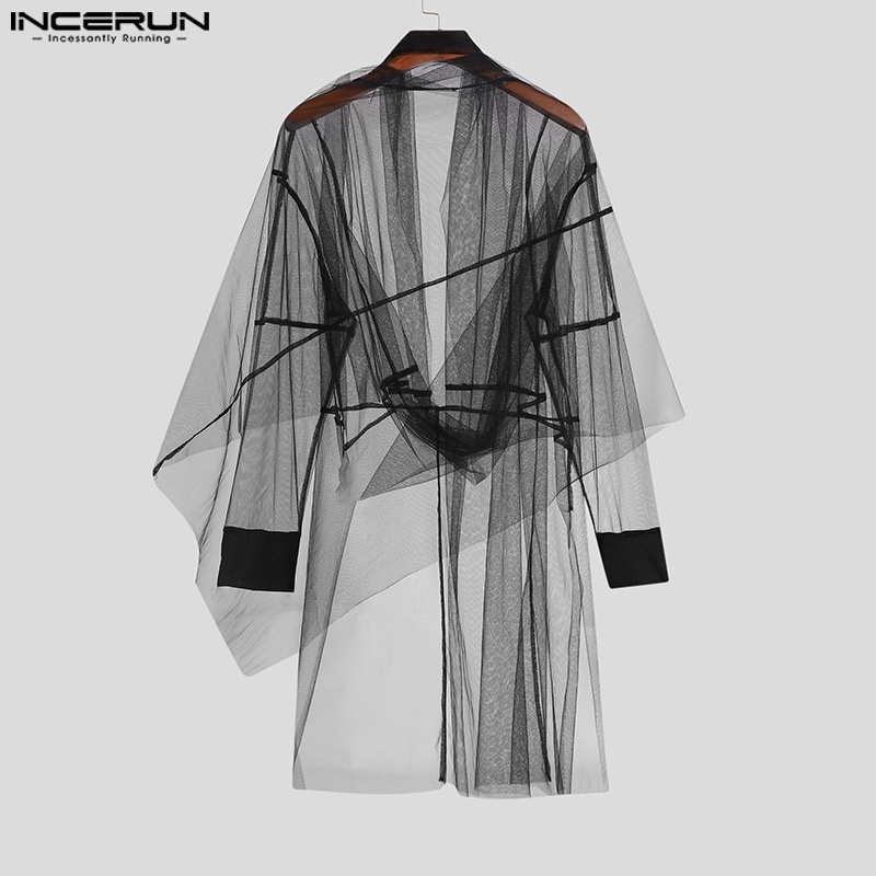 INCERUN Áo Lưới Tay Dài Xuyên Thấu Thời Trang Dành Cho Nam