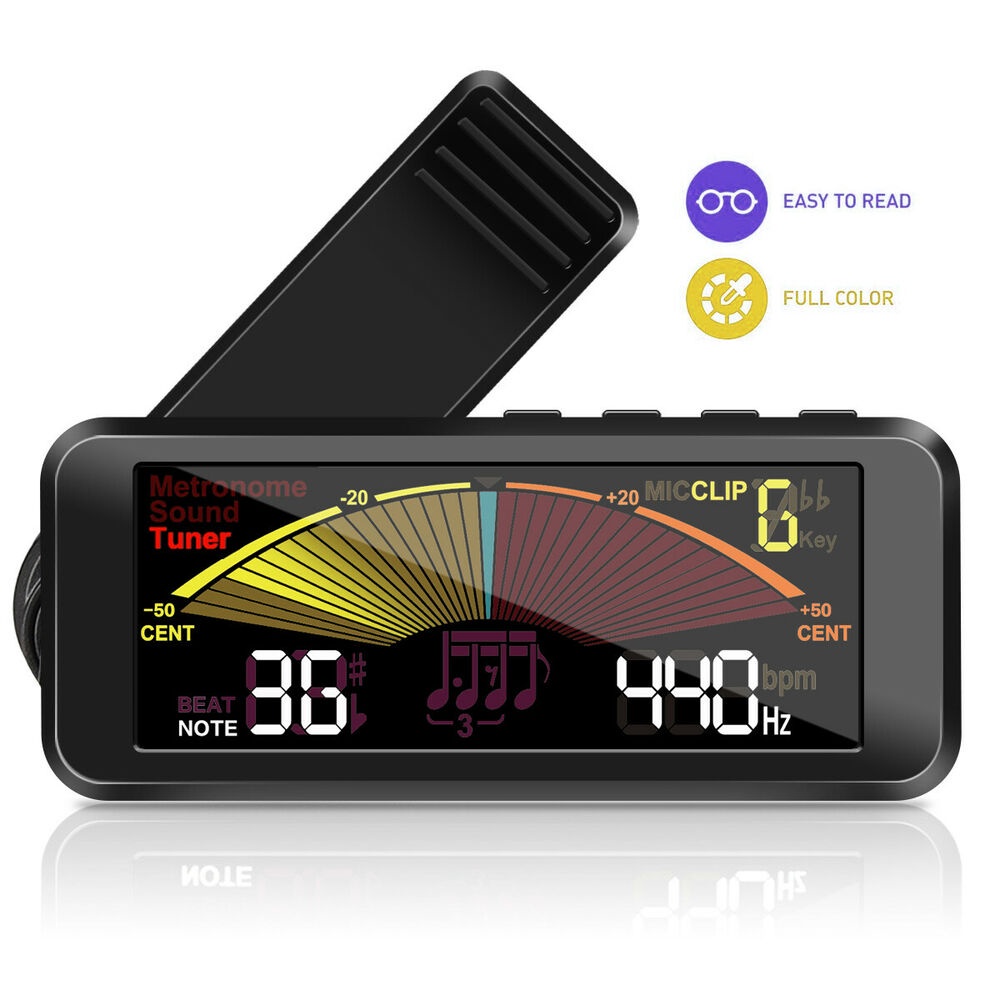 Máy Đo Metronome Điện Tử 3 Trong 1 360 Độ° Dụng Cụ Kẹp Lên Dây Đàn Guitar Bass Ukulele Trống Violin Tông Màu