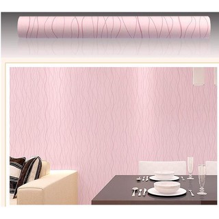 Cuộn 5M PVC giấy dán tường (có sẵn keo dán) - NỀN HỒNG SỌC BẠCH KIM KT140