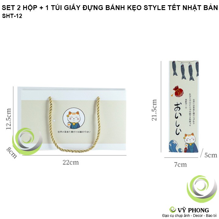 SET 2 HỘP + 1 TÚI GIẤY ĐỰNG BÁNH KẸO PHONG CÁCH TẾT NHẬT BẢN ĐỰNG QUÀ TẶNG CÁC DỊP LỄ TẾT NĂM MỚI SHT-12