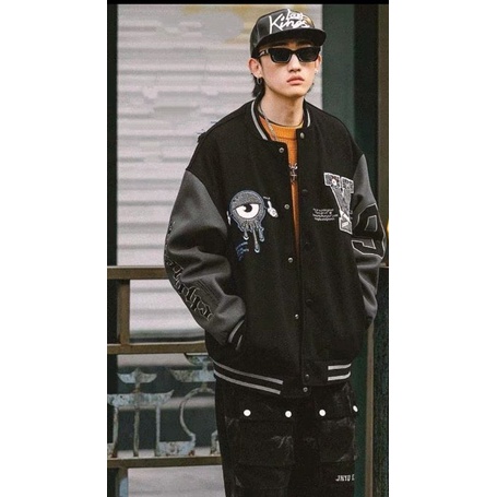 Áo Khoác Bomber,Áo Khoác Nỉ Bóng Chày Thêu Varsity Form Rộng Phong Cách Đường Phố- Super Fashion P