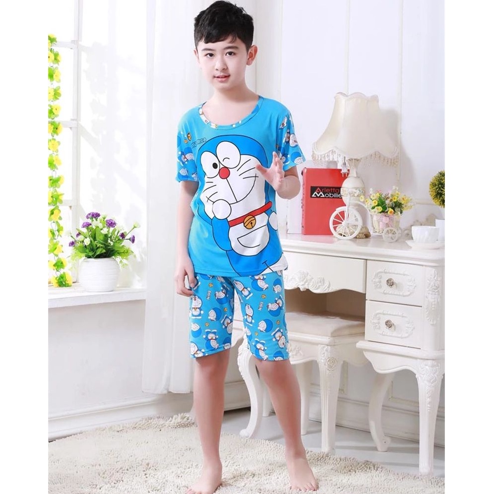 Bộ đồ ngủ tay ngắn cổ tròn in hình Doraemon nhiều mẫu tùy chọn thời trang Hàn Quốc cho bé trai
