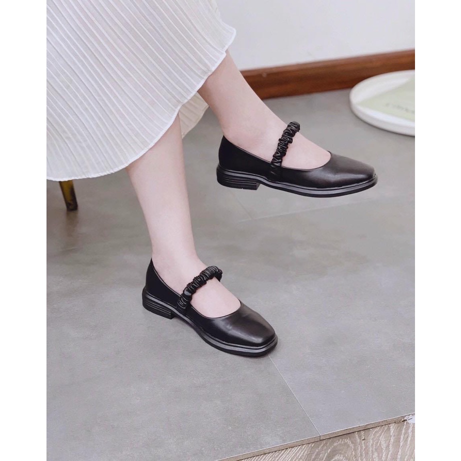 ẢNH THẠT giày búp bê- giày lolita mũi tròn da lì quai nhún ngang đế dày 2cm siêu xinh