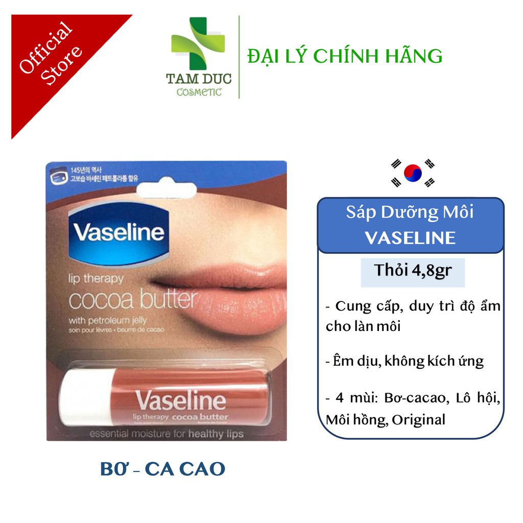 VASELINE Sáp Dưỡng Môi Mềm Mịn Dạng Thỏi 4,8gr [vaselin, son dưỡng vaseline]