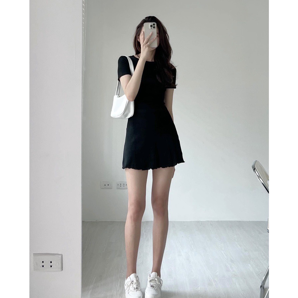 Váy Cộc Tay May Viền JOLIE Nữ  🌸 Đầm Body Dáng Ôm Tenis Vạt Bèo Tiểu Thư, Kiểu Sporty Hàn Quốc Ulzzang 🌸