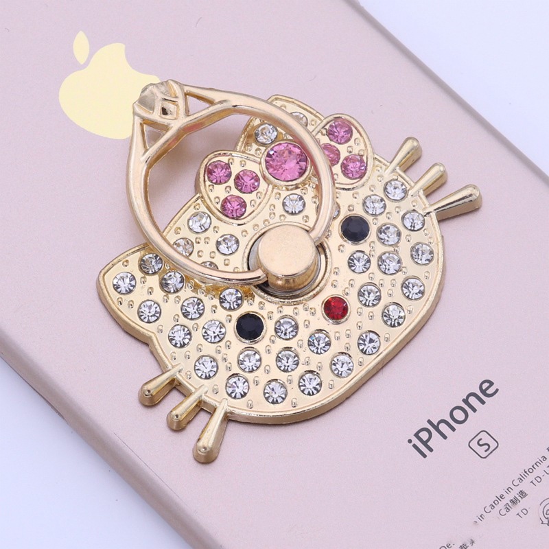 Nhẫn Đỡ Điện Thoại Bằng Kim Loại Đính Đá Kim Cương Nhân Tạo Hình Mèo Hello Kitty Chống Rơi Cho IPhone