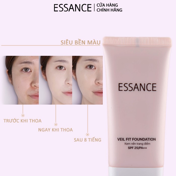 Kem nền che khuyết điểm toàn diện bền màu Essance Veil Fit Foundation SPF25 PA++ 30ml