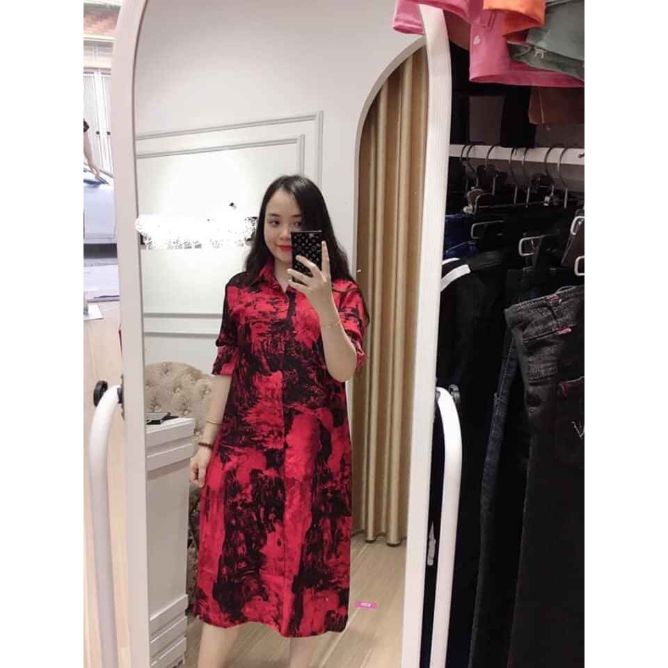 Váy Sơ Mi Dáng Dài Họa Tiết Lụa Loang Xinh Xắn