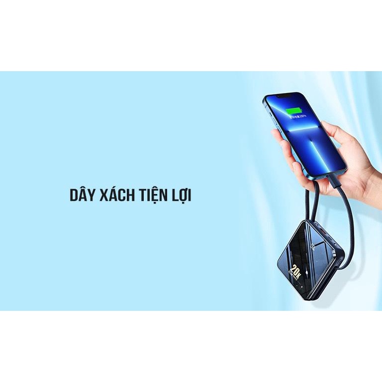 Pin Sạc Dự Phòng Remax RPP 51 Dung Lượng 20000mAh Sạc Nhanh PD20W 22.5W Loại Kèm 2 Dây Sạc Lighning và Type-C Nhỏ Gọn.