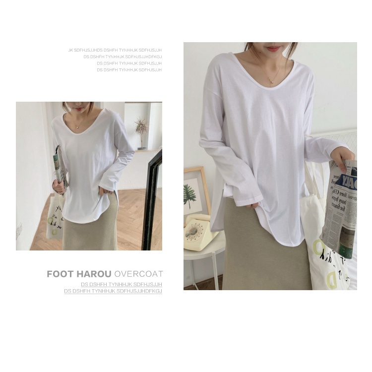 Áo thun dài tay cổ chữ v màu trơn thiết kế mới thời trang theo phong cách hàn quốc