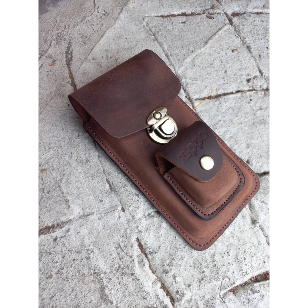 Bao da đựng điện thoại kèm bao da zippo