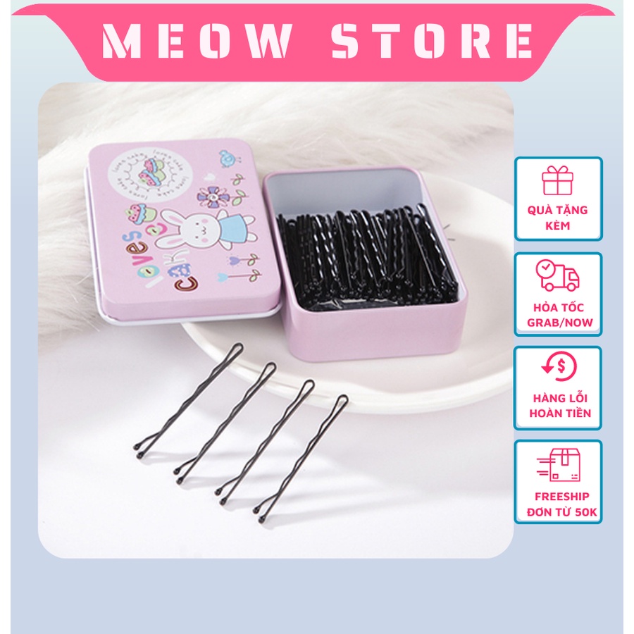 Kẹp tóc kẹp tâm xỉa màu đen dễ thương thời trang hộp 100 cái MEOW STORE KT05