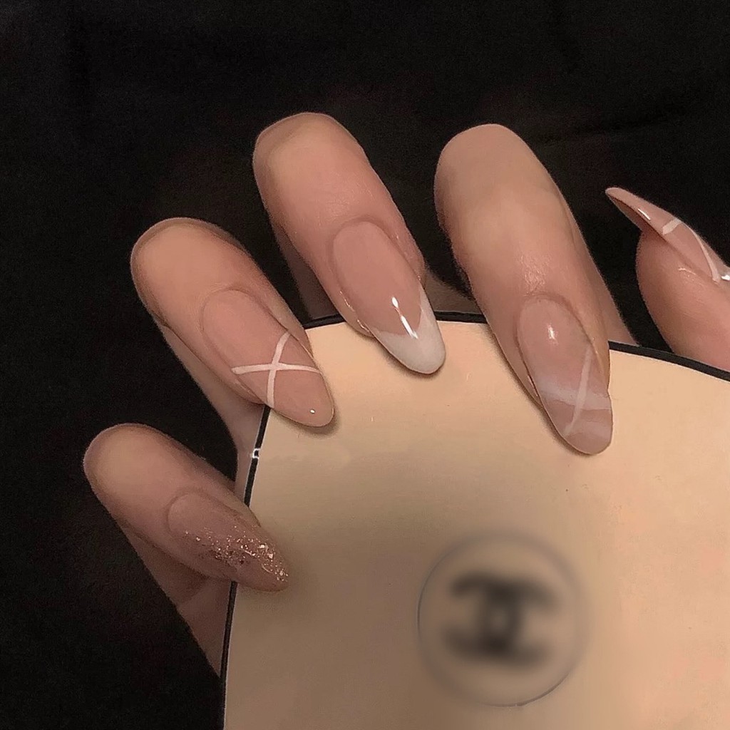 YADORNOS Set 24 Móng Tay Giả Phong Cách Pháp Kèm Keo Dán