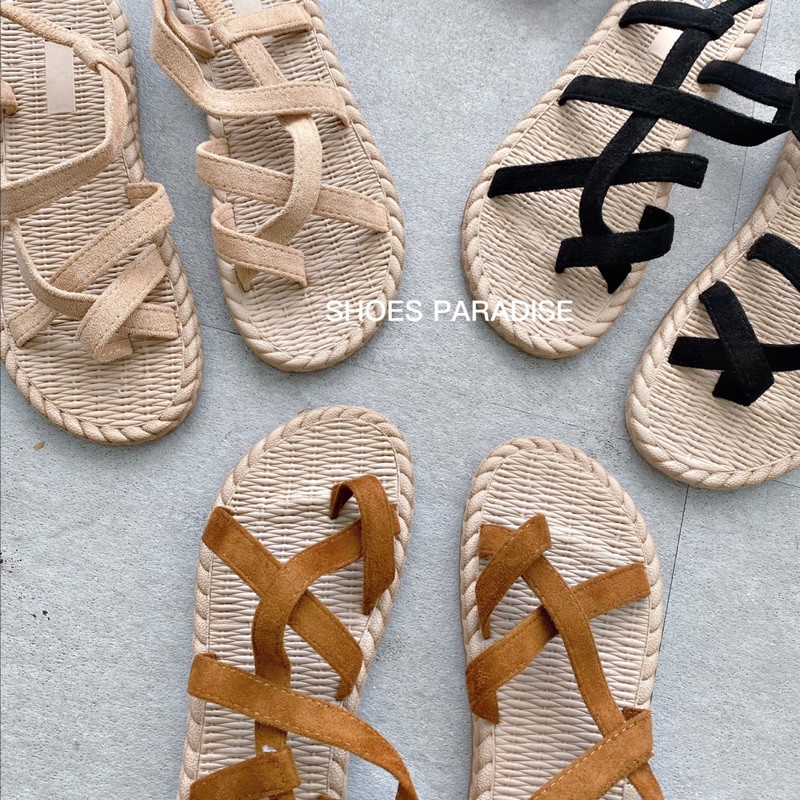 Giày sandal nữ đế bằng nữ mảnh đi học giày sandal dây xỏ ngón SHOES PARADISE T42