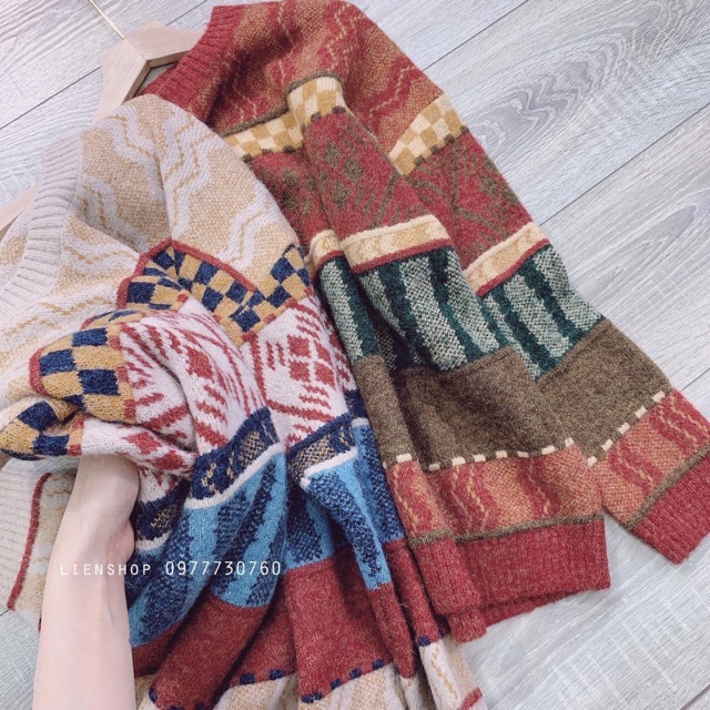 Áo len nữ thổ Cẩm họa tiết Quảng Châu KH105, áo len ulzzang hoạ tiết thổ cẩm cho nữ