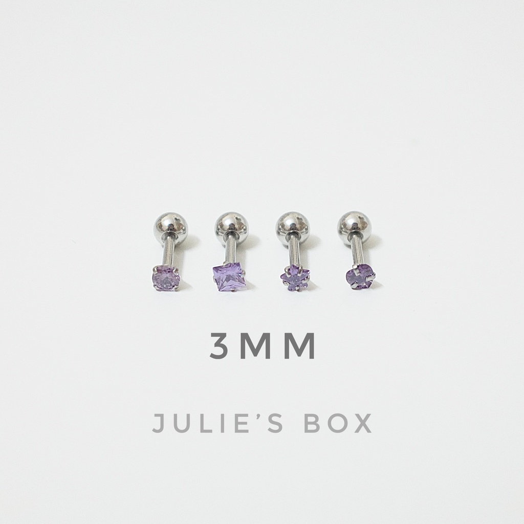 [1 Chiếc] Khuyên Tai Titan Đá Tím Unisex Thân Bạc Đuôi Bi Không Gỉ Sét Không Ngứa Bông Tai Nam Julies Box 66