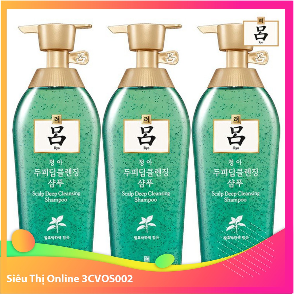 Bộ 3 Dầu Gội Thảo Dược Ryo Màu Xanh Scalp Deep Cleaning 500ml Hàng Mới Về