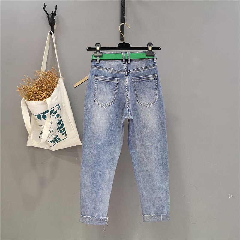 Quần Denim Dài Đến Mắt Cá Chân Dáng Rộng Thêu Họa Tiết Sơn Xịt Co Giãn
