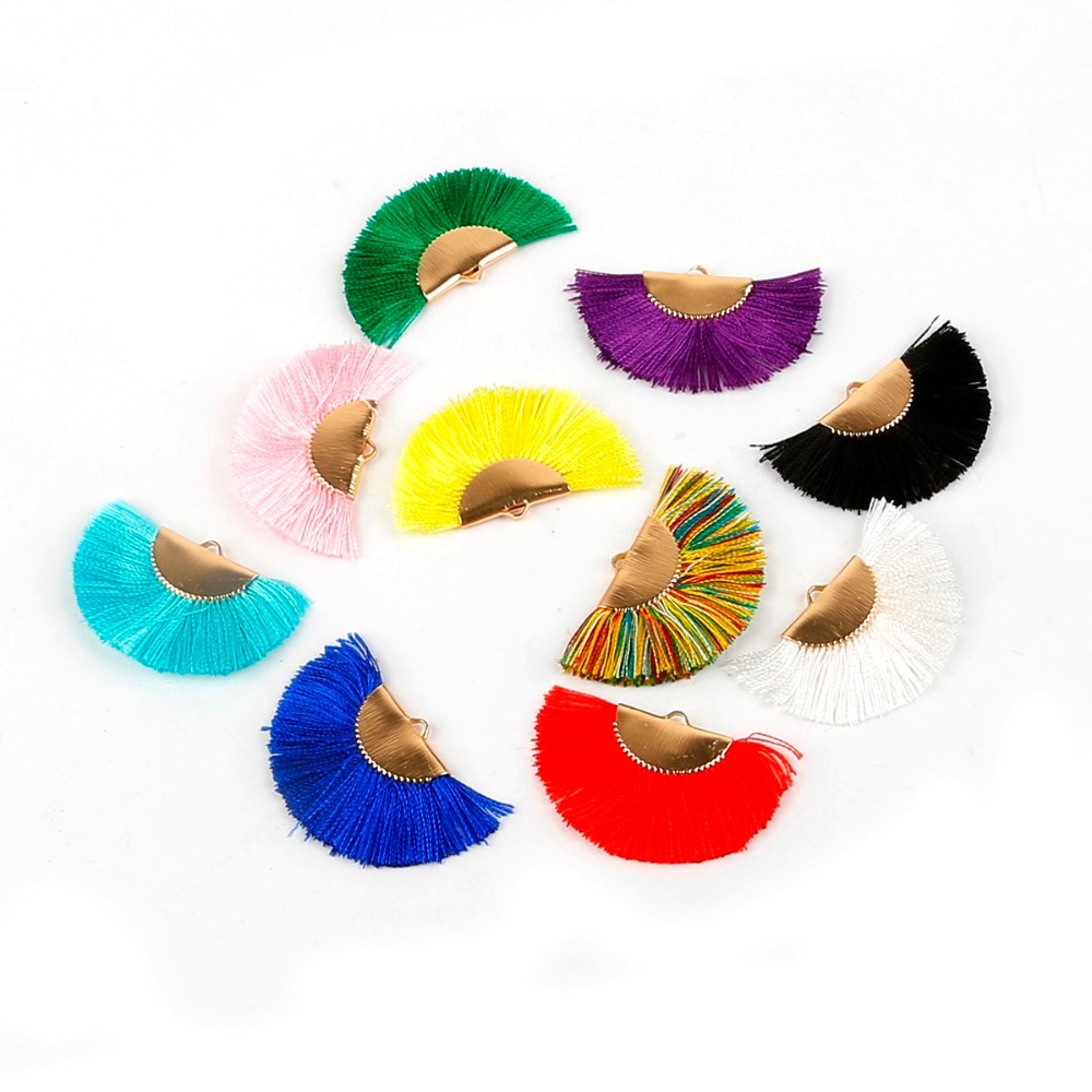 Túi 2 phụ kiện tua rua hình quạt 45x25mm bằng lụa màu vàng dùng làm trang sức