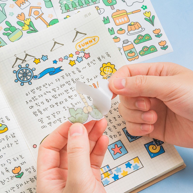 Hình dán sticker 4 tấm cô gái décor sổ nhật ký bàn học S23 Taro Stationery