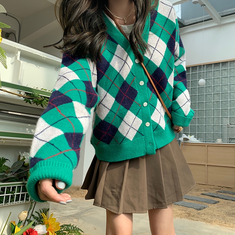 Áo Khoác Cardigan Dệt Kim Cổ Chữ V Dáng Rộng Phong Cách Retro Hàn Quốc