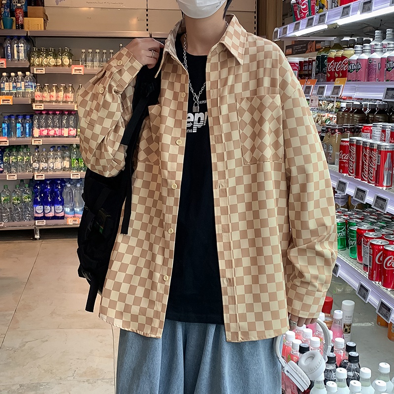 Áo sơ mi tay dài thời họa tiết sọc caro phong cách Hàn Quốc thời trang sành điệu cho nam và nữ