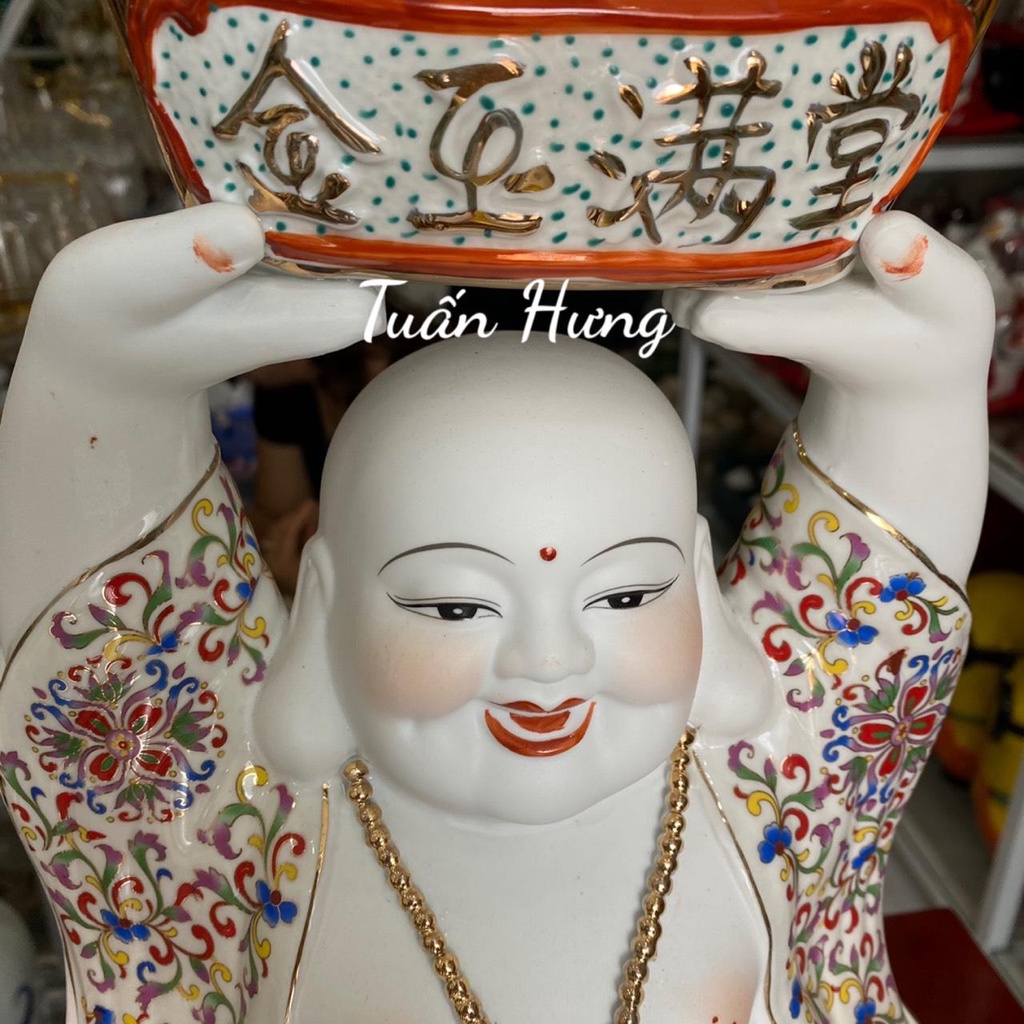 Tượng phật di lặc dâng vàng gốm sứ cao cấp