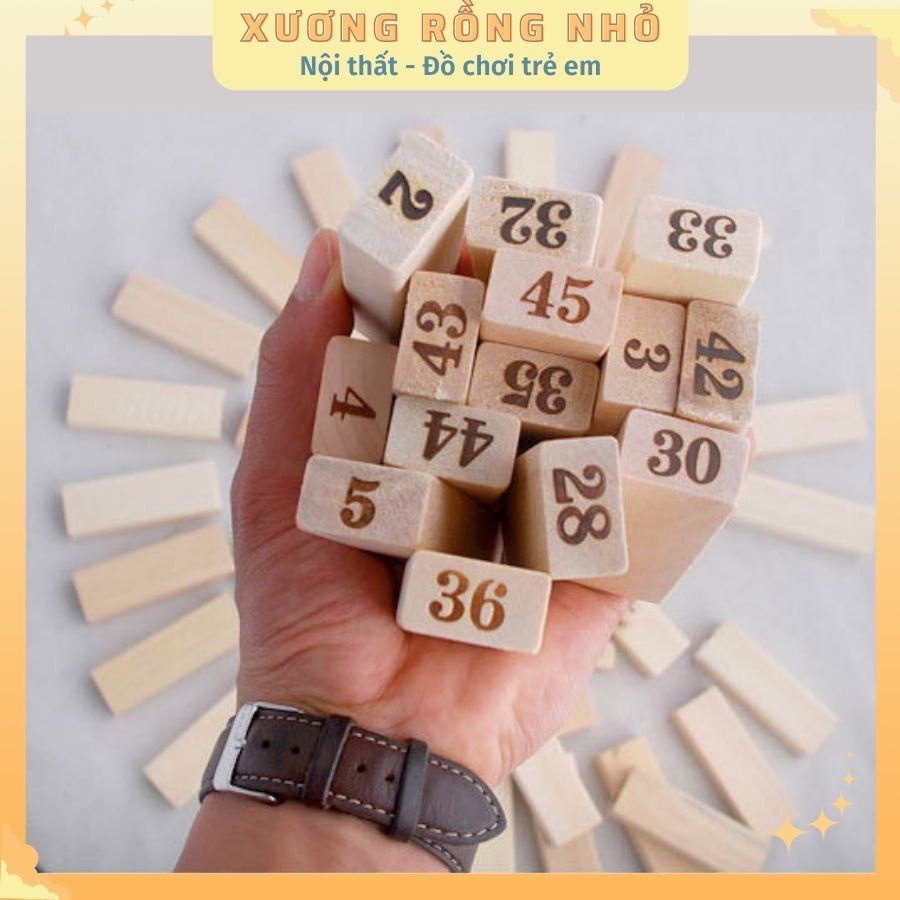 Bộ đồ chơi rút gỗ 48 thanh - kèm 4 xúc xắc gỗ (Loại To)- Xếp Hình Domino Xả Stress bằng gỗ thông tự nhiên,Xương Rồng Nhỏ