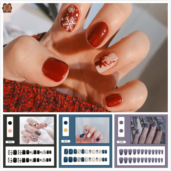 (Hàng Mới Về) Miếng Dán Móng Tay Hình Bông Tuyết Phối Màu Tương Phản Cho Nữ