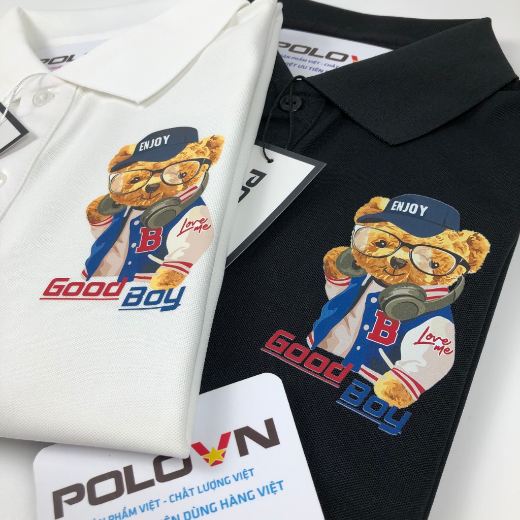 Áo thun polo nam cổ bẻ , vải cá sấu , hình Gấu Good Boy - hình ảnh sắc nét ,không xù lông, không ra màu, không co rút áo