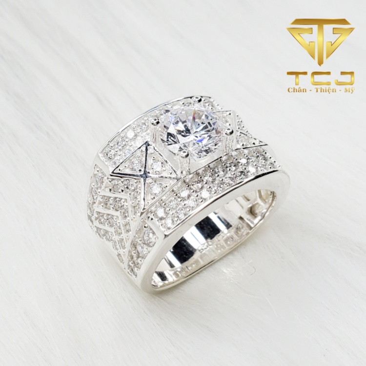 Nhẫn nam bạc ý 925 thiết kế 3D đính đá nhân tạo sang trọng RM0150 Trang sức Toàn Cầu TCJ