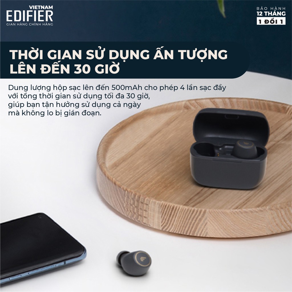 Tai nghe Bluetooth 5.2 EDIFIER TWS1 PRO - Thời gian phát 42h - Chống nước IP65 Hàng chính hãng Bảo hành 12 tháng