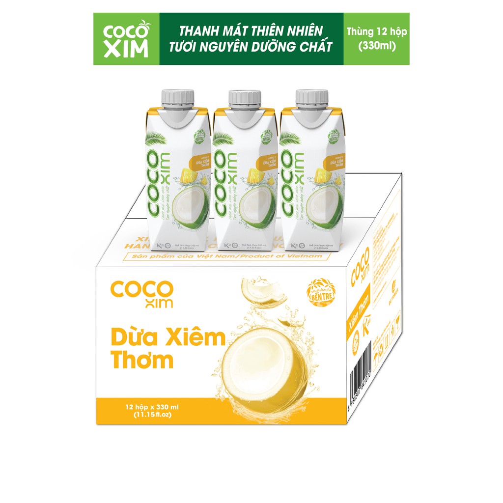 01 Thùng/ 12 Hộp 330mL Nước Dừa Xiêm Xanh/ Xiêm Organic/ Xiêm Sen/ Thơm/ Tắc Dừa Tươi Nguyên Chất 100% COCOXIM - YOOSOO