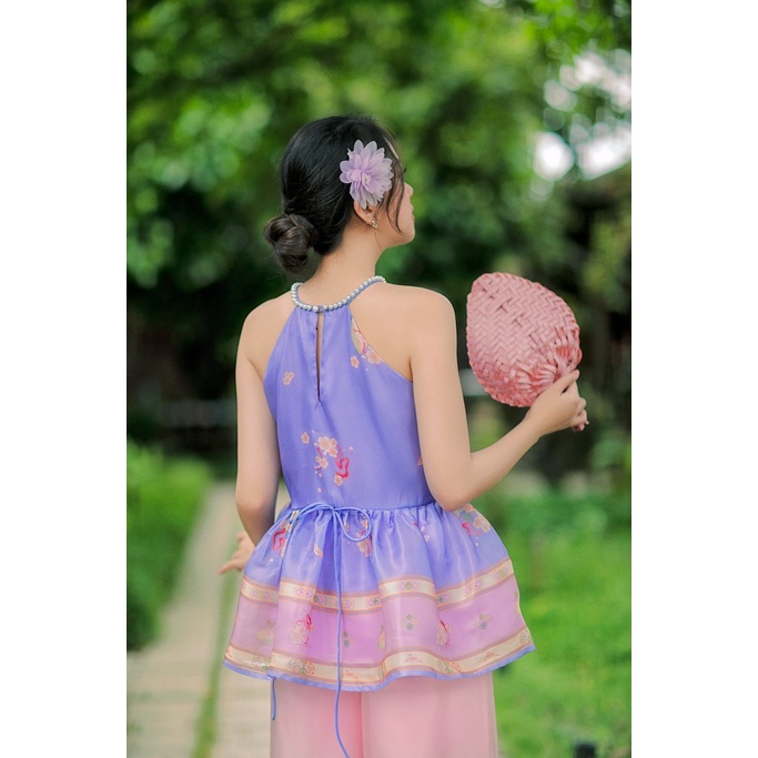 Sumire Store Áo yếm xòe organza Hoa Niên Ca - Tím