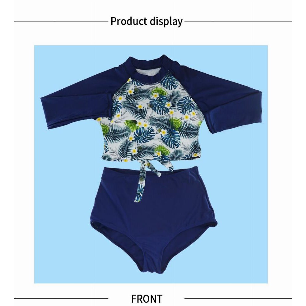 (Xem bảng size) Bikini hoa biển màu xanh dương nhiệt đới, cut out lưng sexy quần cạp cao ôm fom tôn dáng