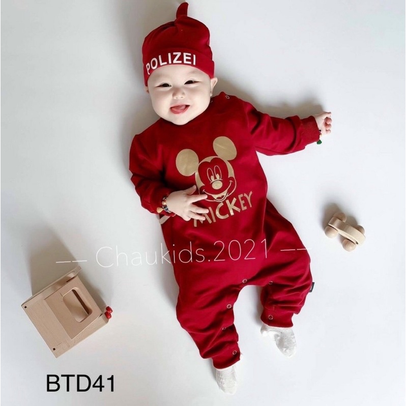 Bộ Body Liền Thân Mickey Kèm Mũ Cho Bé Trai Bé Gái