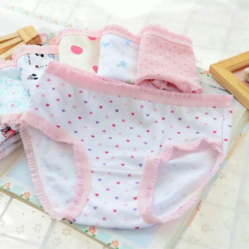 Quần lót/ quần chip cotton hoạ tiết bé gái_Set 12 cái (Hàng sẵn)
