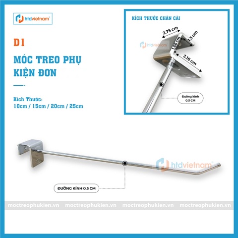 Móc treo phụ kiện YON dạng đơn cài thanh inox 15*30mm