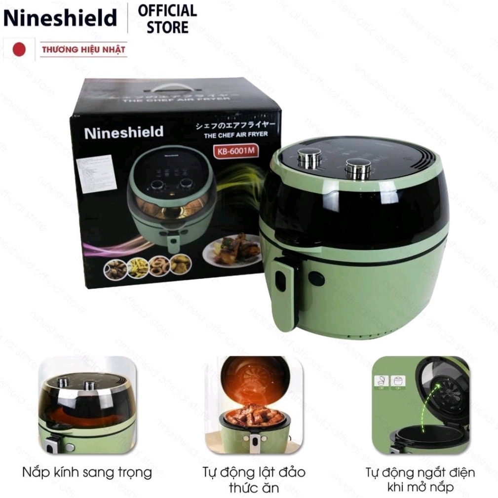 [ Bảo hành 12 tháng] Nồi chiên không dầu NineShield 8L cơ tay đảo