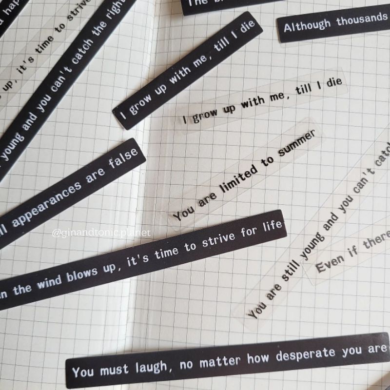 Set 40 quote sticker chữ trắng đen dùng trang trí bullet journal - ginandtonic