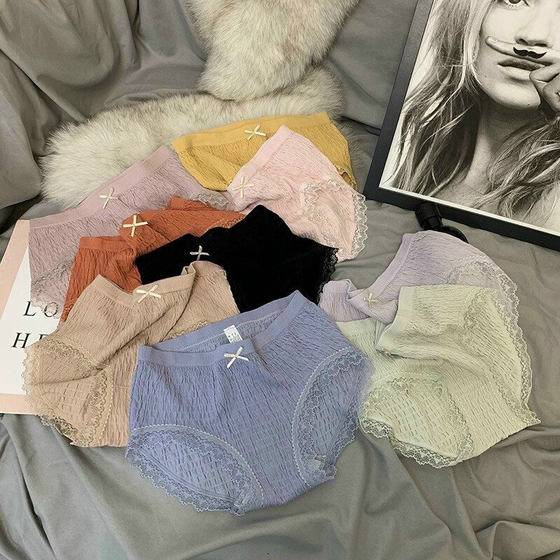 Quần Lót Nữ Cotton Kháng Khuẩn Kiểu Vải Nhăn Cạp Gắn Nơ, Quần Chip Thấm Hút Mồ Hôi 21A034 | BigBuy360 - bigbuy360.vn