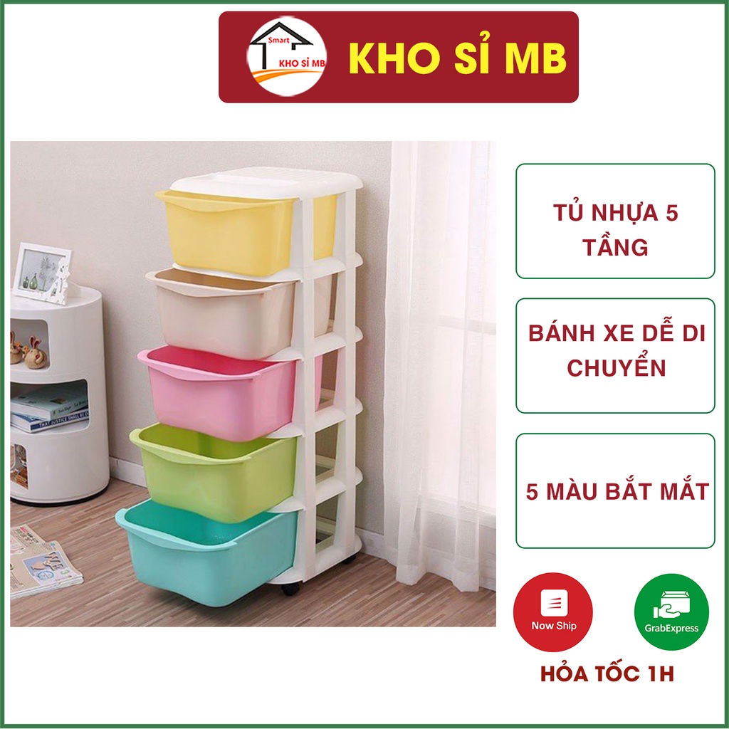 tủ nhựa cho bé 5 tầng có nắp đậy,  tủ quần áo nhựa lắp ghép có ngăn kéo Việt Nhật -Kho sỉ MB