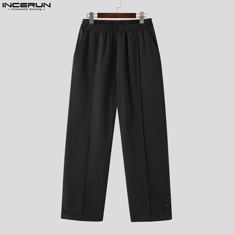 Quần dài INCERUN ống rộng lưng thun màu trơn phối túi cá tính cho nam