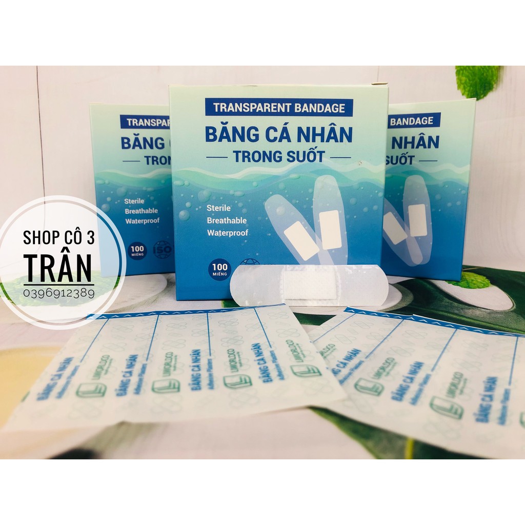 Băng cá nhân màu trong suốt Hộp 100 miếng - Băng cá nhân Trong Suốt chăm sóc vết thương hộp 100 cái