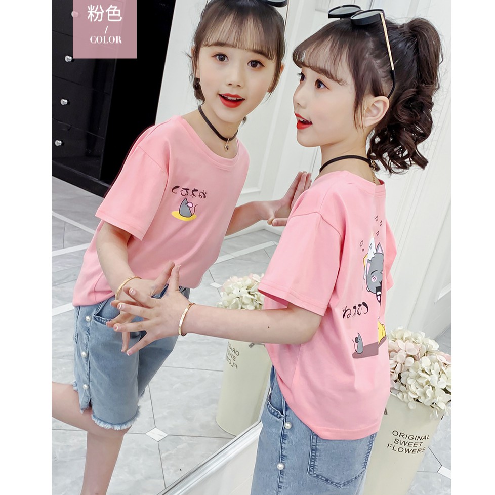 Áo phông bé gái size đai từ 20 -50kg họa tiết 5 chú mèo đáng yêu AH01