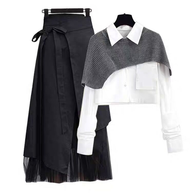 Set Áo sơ mi và Chân váy lưng cao thời trang mùa xuân 2021 cho nữ