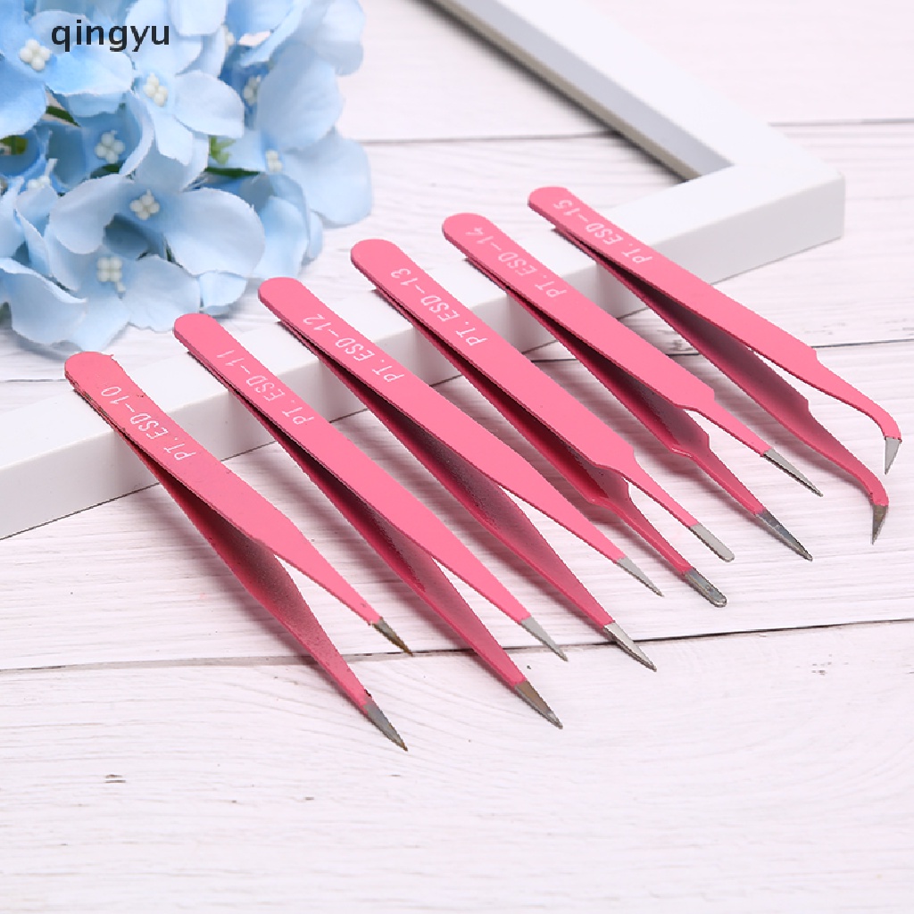 qingyu Professional pink Eyebrow Tweezers Hair Beauty Slanted Stainless Steel Tweezer PLI