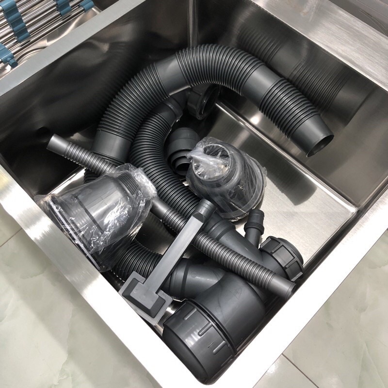 Chậu đúc 2 hố cân KOREA chuẩn nox 304 có kèm phụ kiện
