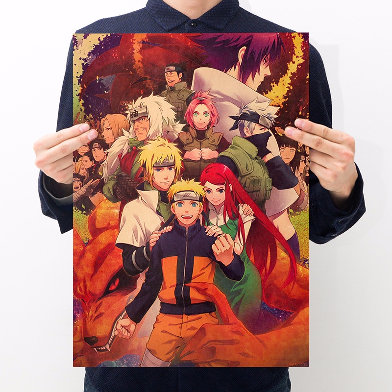Tranh Giấy kraft Treo Tường Họa Tiết Hoạt Hình Naruto Kích Thước 50.5 * 35cm Phong Cách Vintage